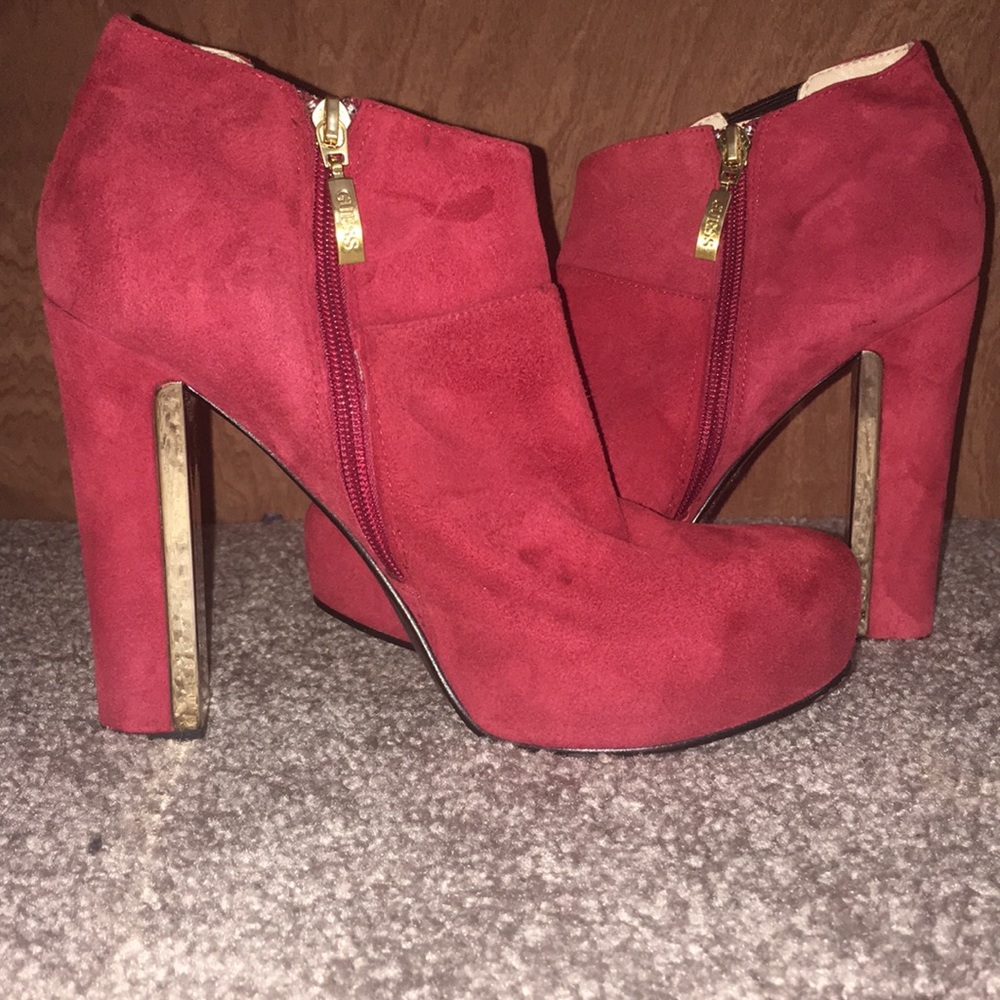 Guess Red Suede Heeled Boots
